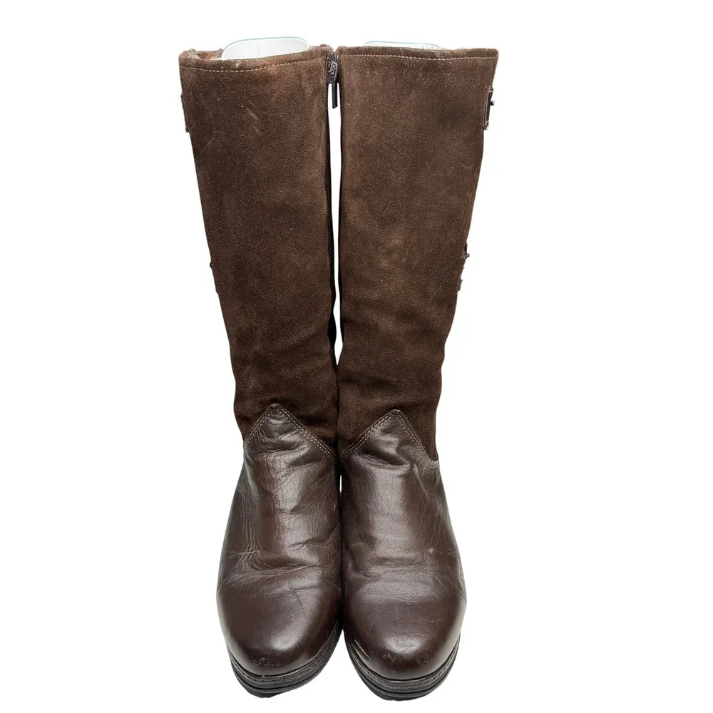 Vtg Pajar Canada Boots Women 8.5 Brown Leather Suede Tall Shearling Lined Winter